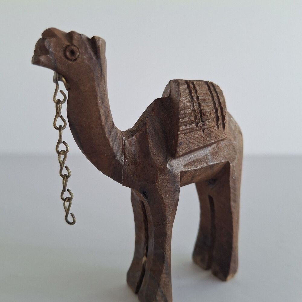 Camel Hand Carved Olive Wood Figure With Chain Figurine Home Decor Nativity